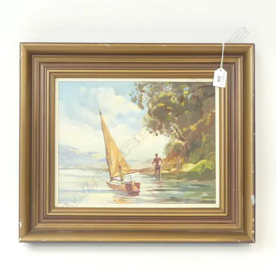 HEINZ BOEHNKE OIL PAINTING 'SHORELINE LAKE KARAPIRO' signed & dated1975 235 x 305mm