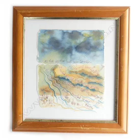 VAL WATTS WATER COLOUR 'DUSTY ROAD' WITH POEM BY KATHERINE MANSFIELD 190 x 160mm