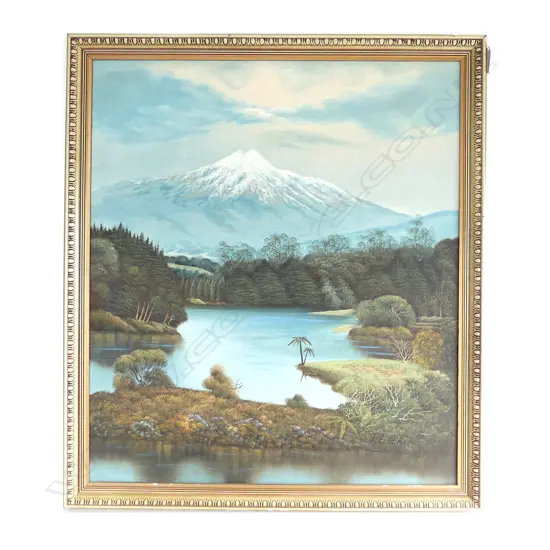 vintage OIL PAINTING BY FLETCHER Mt Taranaki Signed 580 x 505mm