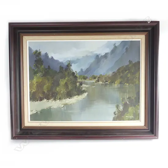 PETER WALLERS OIL PAINTING 'BULLER GORGE WESTCOAST' signed & dated '81. 390 x 540mm.