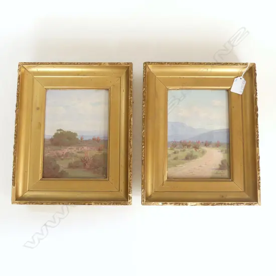 PR J. E. A. VOLSCHENK OILS, 'THE VELD' & 'A ROAD THRO' THE VELD' OIL ON BOARD, 1910 185x135mm