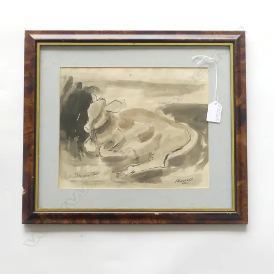 ELSA RUSELL  (Australian 1909-1997) INK SKETCH SLEEPING CALF signed 210 x 260mm