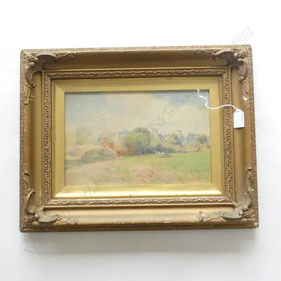 GILT FRAMED VICT W/C ENGLISH COUNTRY SCENE SIGNED GRAY H380 W480MM