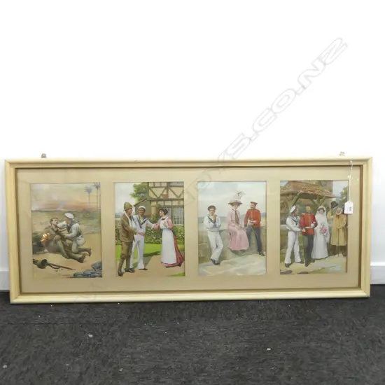 FRAMED SET OF 4 EARLY 20thC PRINTS, SOLDIER SEQUENCE 265x190mm