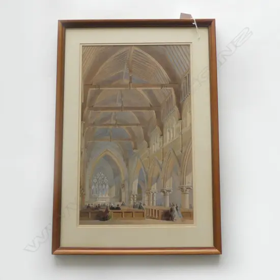 ARTIST UKNOWN, MID 19thC GOTHIC CHURCH INTERIOR, WC 480x295mm