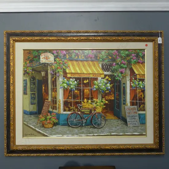 VICTOR SHVAIKO 'DEVONSHIRE ARMS' SIGNED EMBELLISHED PRINT, 168/230 500x700mm