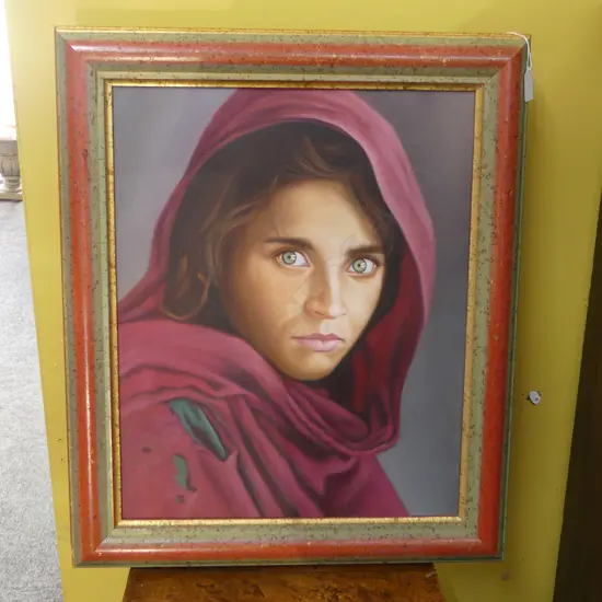 ARTIST UKNOWN, AFGHAN GIRL AFTER NATIONAL GEOGRAPHIC COVER, ACRYLIC ON CANVAS 490x395mm