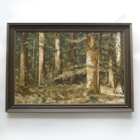 JUDITH MORETON OIL BUSH SCENE W LGE TREES signed & dated '78. 590 x 880mm
