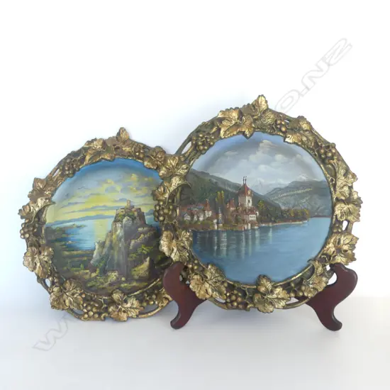 PR ANTIQUE BAVARIAN WALL PLAQUES; OBERHOFEN & HOHENTWIEL 440mm dia