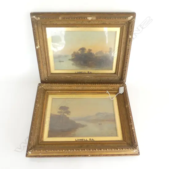 AFTER WILLIAM LINNELL (1826-1906) 'SUNRISE' & 'SUNSET' OIL ON BOARD 190x295mm