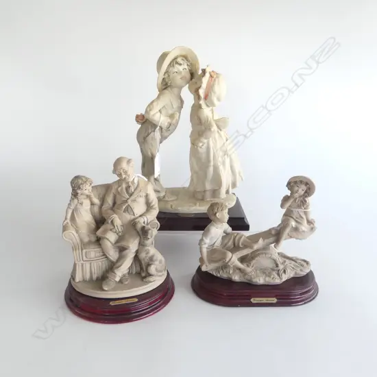 3X ITALIAN 'FLORENCE' RESIN FIGURE GROUPS: 1ST KISS + SEE SAW + GRANDAD READING
