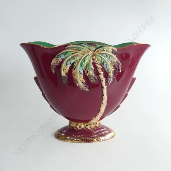 BESWICK WIDE MOUTHED LARGE MAUVE PALMTREE VASE 1065. 250X100X200mm