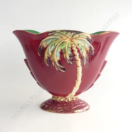 BESWICK WIDE MOUTHED LARGE MAUVE PALMTREE VASE 1065. 250X100X200mm