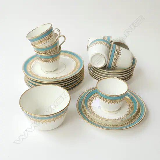 25 PCE ANTIQUE TEA SET; 8 TRIOS + SUGAR BOWL