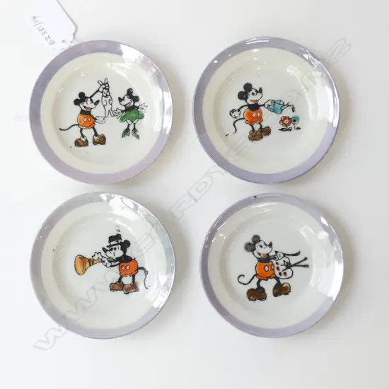 FOUR EARLY MICKEY MOUSE LUSTRE SMALL PLATES JAPAN D.95MM