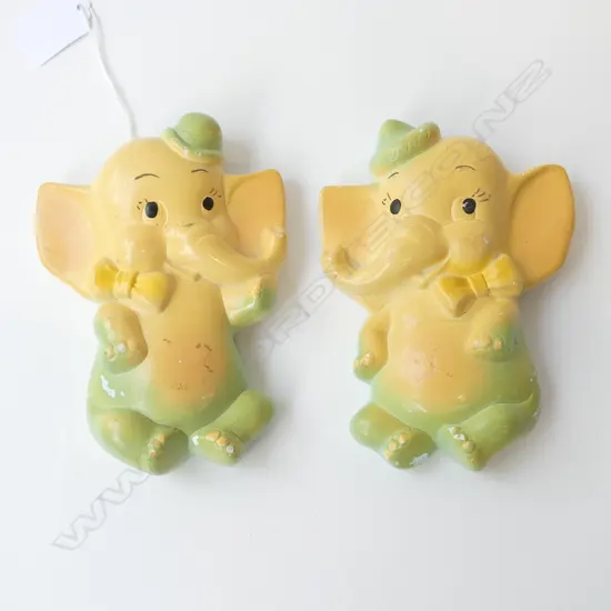 PAIR OF 1956 MILLER STUDIO INK CHALWARE ELEPHANT WALL PLAQUES H.150MM
