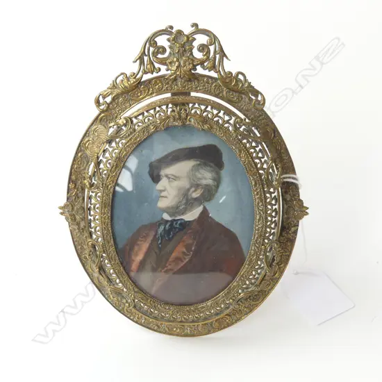 MINIATURE ON IVORY PORTRAIT RICHARD WAGNER J. STEILER IN GILT FRAME L.140MM