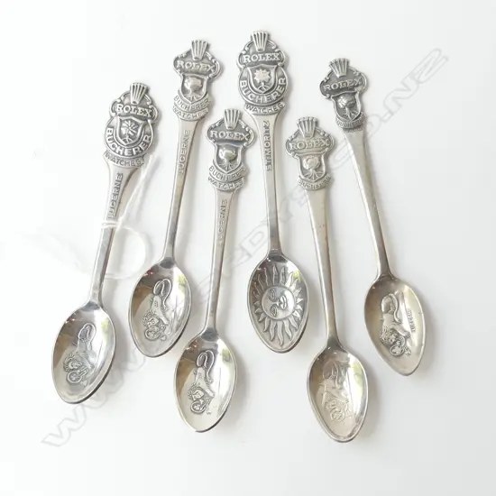 SIX VINTAGE ROLEX WATCH TEASPOONS LUCERNE ST MORITZ ETC SWITZERLAND