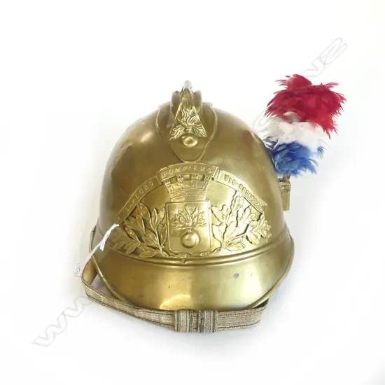 ANTIQUE FRENCH BRASS FIREMANS HELMET 'SAPEURS POMPIERS VIC FEZENSAC'