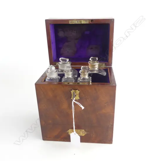 GEORGE III C.1820 SMALL MEDICAL BOX WITH 5 BOTTLES ETC  H200MM L160MM