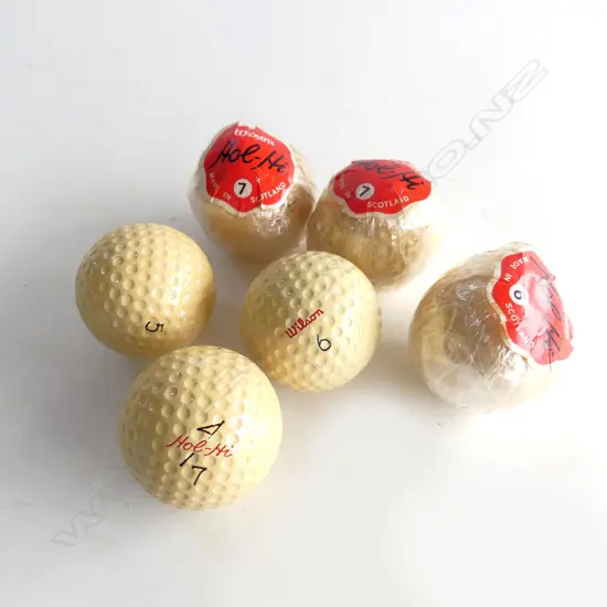 6 OLD c1930 WILSON 'HOL-HI' GOLD BALLS  3 in original labelled wrapping.