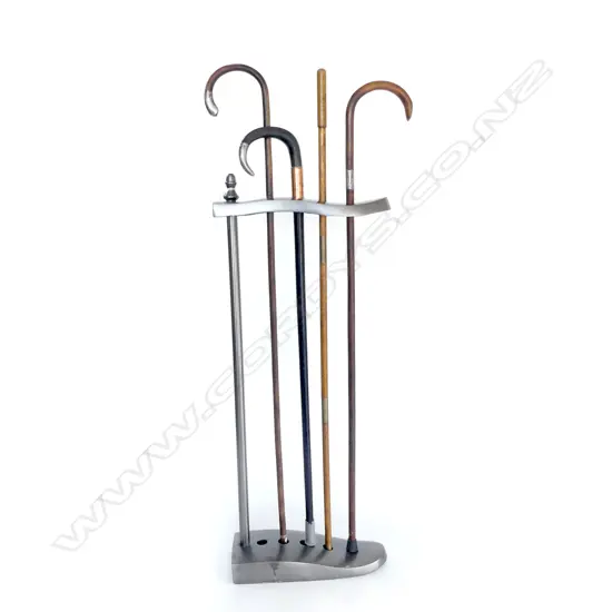 COLLECTION OF 4 ANTIQUE WALKING STICKS/ CANES IN WALKING STICK STAND, INCL SILVER & BRASS EMBELLISHMENTS