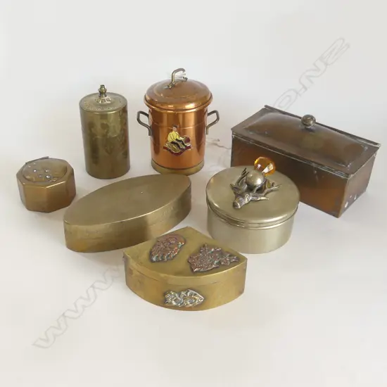 7 SMALL BRASS LIDDED CONTAINERS