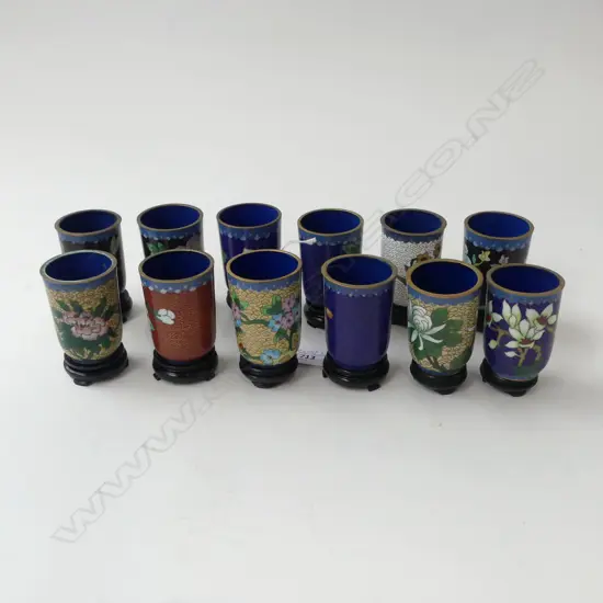 12 CLOISONNE TEA CUPS H.75mm + STANDS