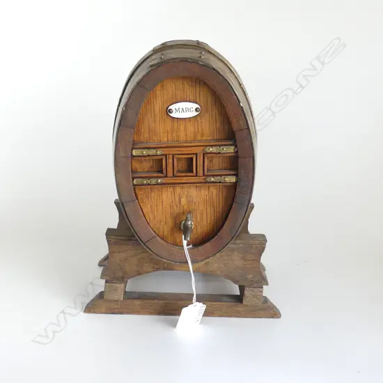 VINTAGE BRASS BOUND OAK CASK BARRELL ON STAND H.260mm