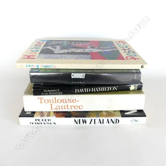 5 ART BOOKS; HOCKNEY POSTERS, PETER MCINTYRES NZ, CHIHULY, TOULOUSE-LAUTREC, DAVID HAMILTON