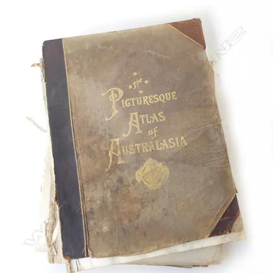 LG ANTIQUE BOOK; PICTURESQUE ATLAS OF AUSTRALASIA VOL. 1 & 2 (NOT BOUND, FAULTS) 440x350mm