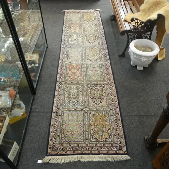 HAND KNOTTED WOOL / SILK PILE RUNNER 3000x450mm