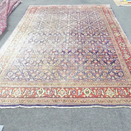 Unusually LGE PERSIAN HAND KNOTTED CARPET Herati pattern slight fading 3.85 x 2.7m. Wool on cotton