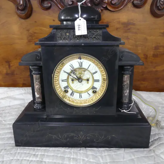 LG ANTIQUE BLACK SLATE MANTLE CLOCK H.350mm