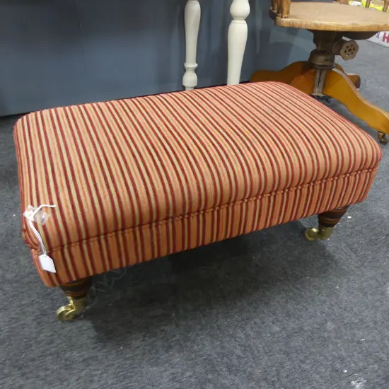 FOOTSTOOL; STRIPED RED VELVET UPHOLSTERY 720x430x330mm