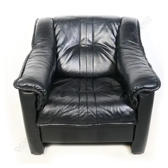 DESIGNER BLACK LEATHER ARMCHAIR 800x900x800mm