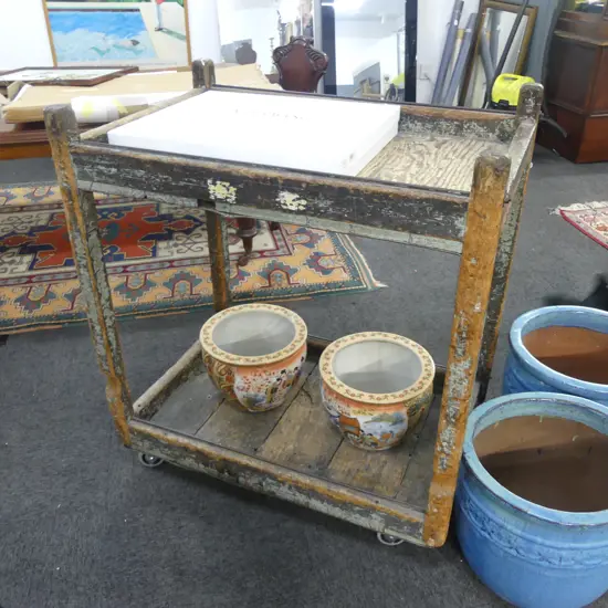 RUSTIC INDUSTRIAL STYLE PAINTED WOODEN TROLLEY TABLE 940x610x1030mm