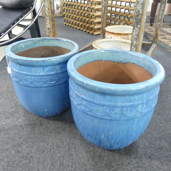 PR LG BLUE GLAZED GARDEN POTS H.395mm, 415mm dia