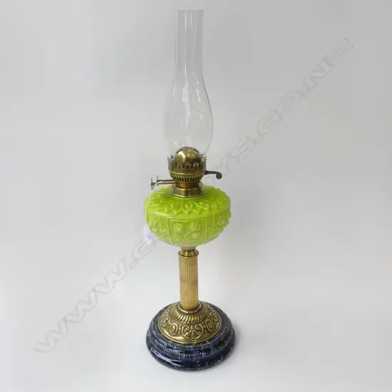 VICTORIAN FANCY yellow GLASS BODIED KEROSENE LAMP. H.640mm