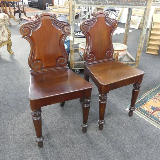 PR ANTIQUE MAHOGANY SHIELD BACK HALL CHAIRS