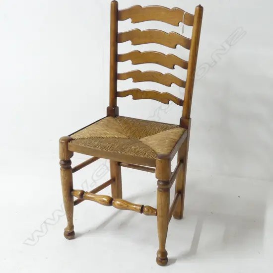 20thC OAK TRADITIONAL LADDER BACK CHAIR W RUSH SEAT