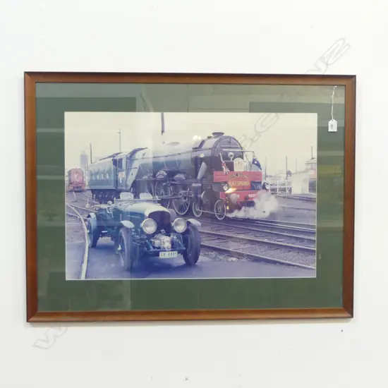 LG PHOTO PRINT; VINTAGE BENTLEY & FLYING SCOTSMAN TRAIN 500x750mm 