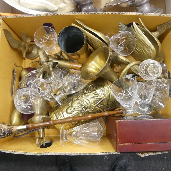 ASST. BRASS ANIMAL ORNAMENTS, SHELL CASING, TRUMPET, CRYSTAL