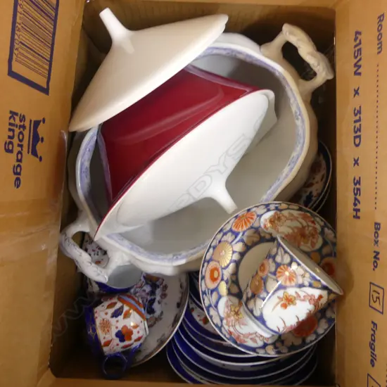 BOX LOT CHINA  PART EDWARDIAN TEASET TURREENS ETC
