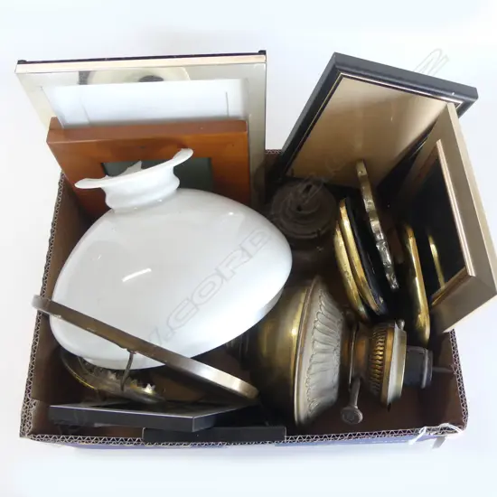 BOX LOT KERO LAMPS & PHOTO FRAMES