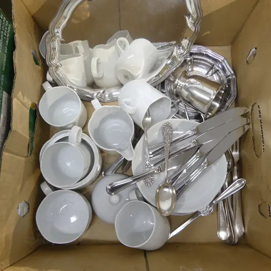 WHITE GERMAN COFFEE SET, ASST. SILVER PLATE