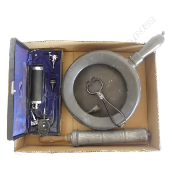 BOX LOT PEWTER & MEDICAL PCS 