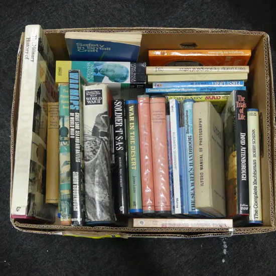 BOX MAINLY REFERENCE BOOKS: WWII. SAS. Marine Navigation. David Attenborough. Mandela etc