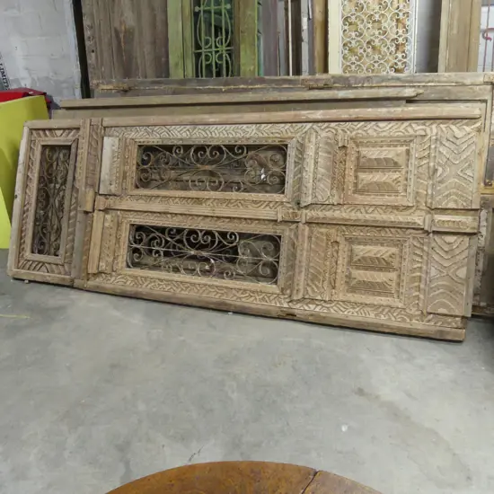 PR LGE EUROPEAN RUSTIC COUNTRY HOUSE DOORS w. WROUGHT IRON INSETS 3350x1270mm