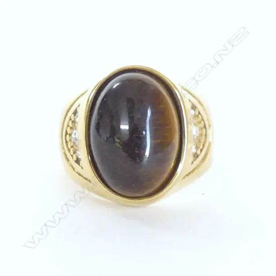 18ct GOLD PLATED TIGERS EYE RING size T
